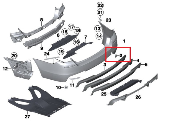 Painted or Primed BMW Rear Bumper Tow Hook Cover 5 series F10 LCI 01/2009 — 10/2016 M Bumpers