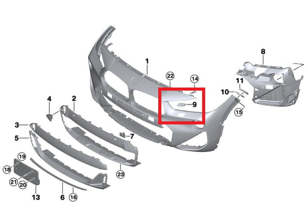 Genuine BMW Right Side Headlight Washer Cover X2 F39 10/2016 — 12/2019 M Bumper