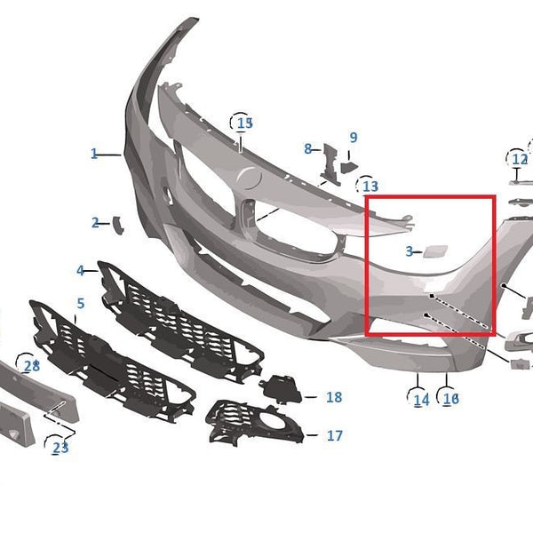 Painted or Primed BMW Left Head Light Washer Cover F34 GT 3 Series 2012 - 2016 M