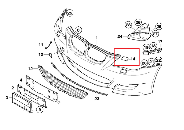 Painted or Primed BMW Left Front Headlamp Washer 5 Series M5 E60 2001 — 2007