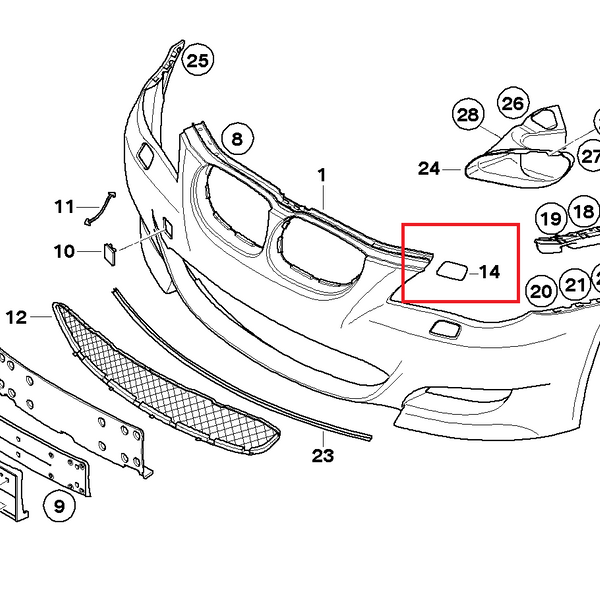 Painted or Primed BMW Left Front Headlamp Washer 5 Series M5 E60 2001 — 2007