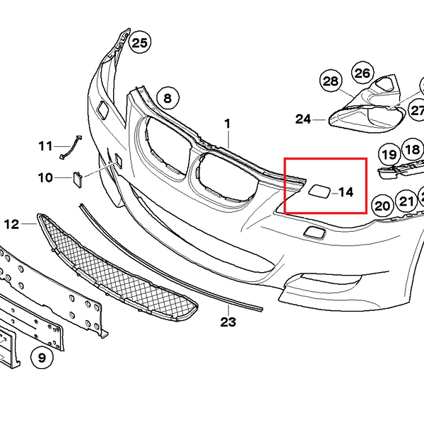 Painted or Primed BMW Right Front Headlamp Washer 5 Series M5 E60 2001 — 2007