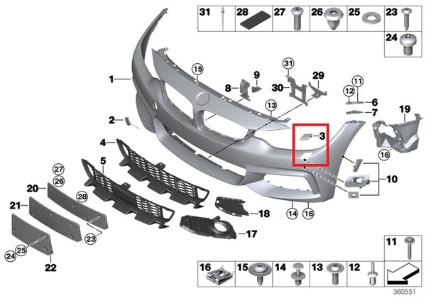 Painted or Primed BMW Left Headlight Washer Cover F32 F33 F36 4 Series 2012 - 2018